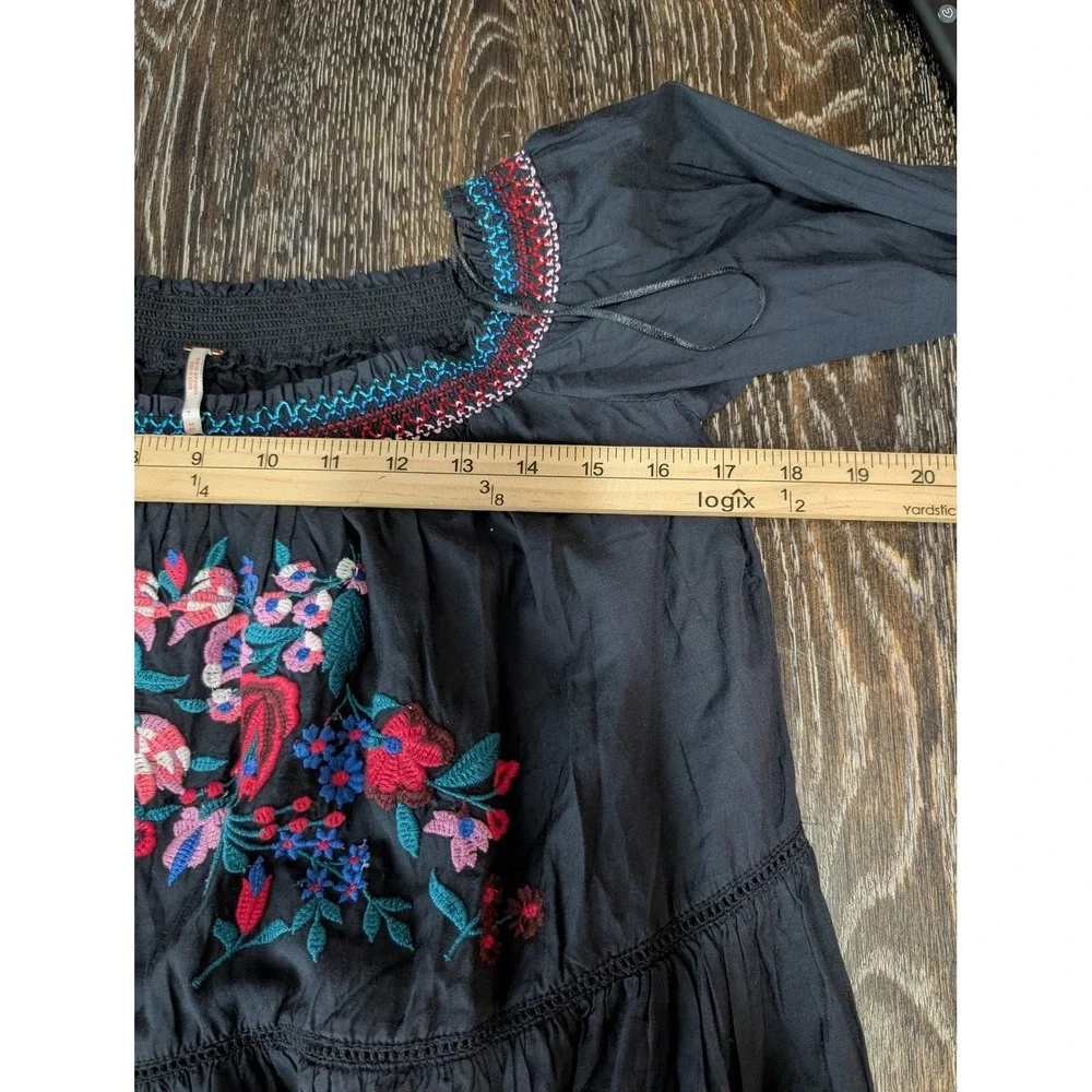 Free People Dress Womens M Gray Short Off‎ The Shoulder Long Flared Sleeve
